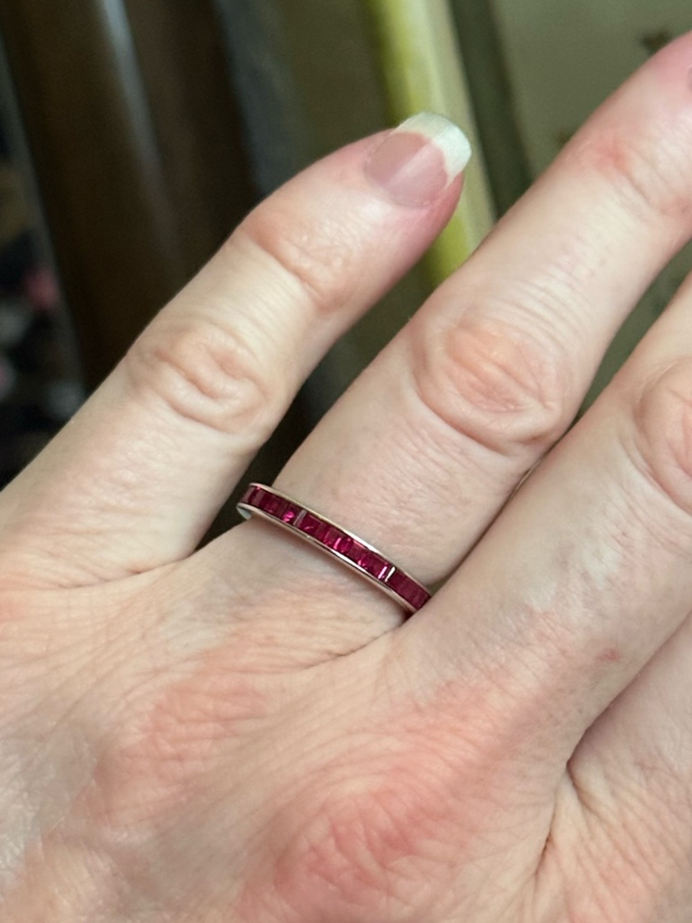 14k Gold & Ruby Carre Cut Eternity Ring Step Cut Size 6